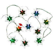 (Pure White) Battery Powered 1.8M 0.3W 10LED Wooden Star Shape Fairy String Light for Christmas Party Decor DC3V