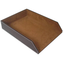 Briefablage PU Leather Document Organizer, Stackable File Holder for Desk, Brown Office Supplies