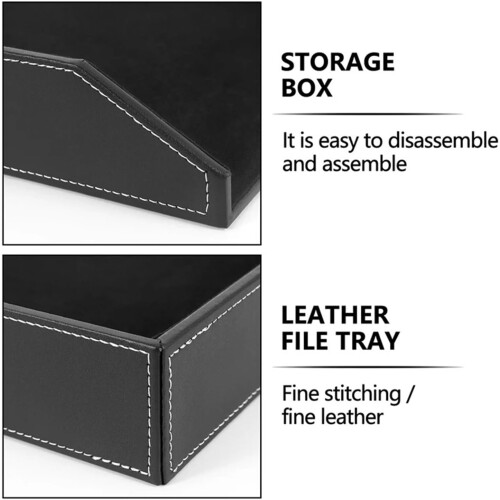 Briefablage PU Leather Document Organizer, Stackable File Holder for Desk, Brown Office Supplies 2