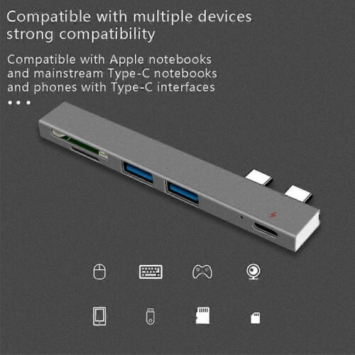 Dual Type-C Docking Station for Laptop USB2.0 Adapter SD/TF Card Reader 5 in 1 1