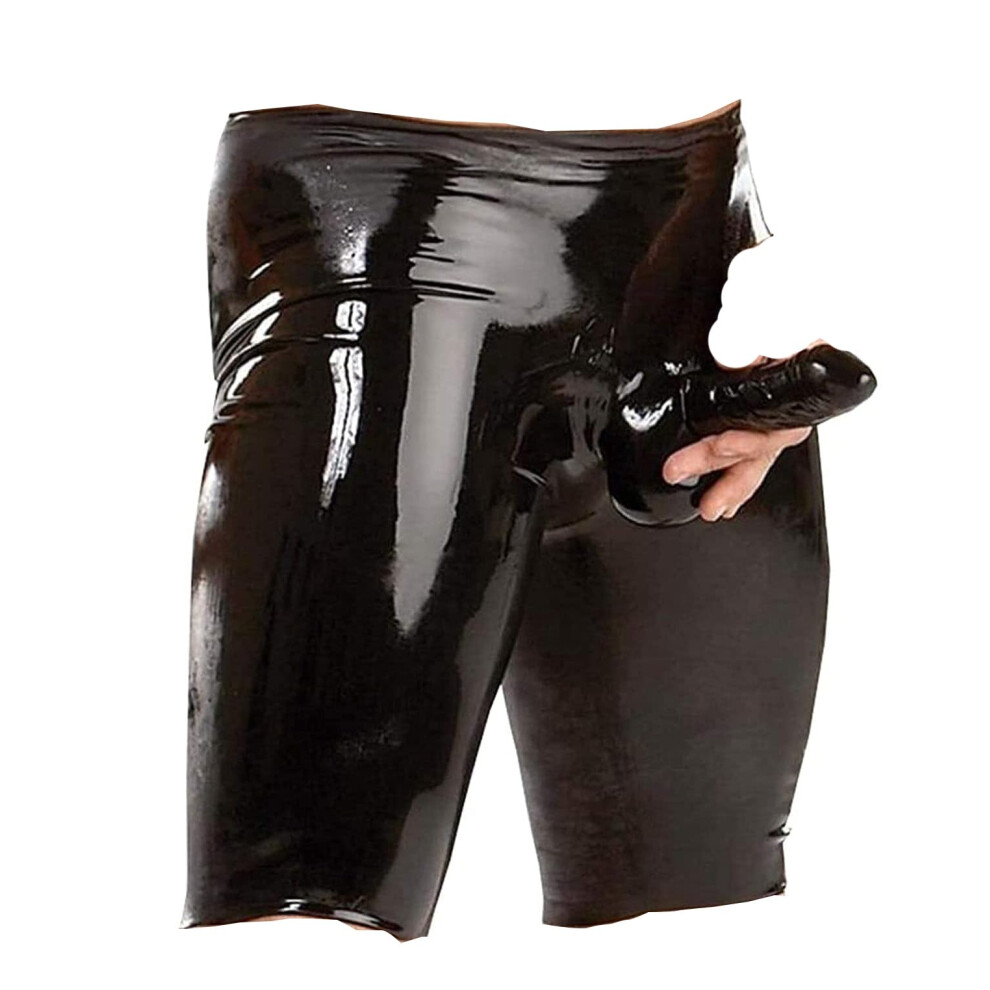 Men's Patent Leather Tights Shorts Black Wetlook Latex Clubwear Sexy Underwear Boxer Shorts Size L