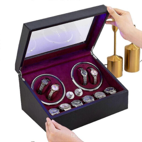 (European.regulations, E) Leather Watch Winder 4 plus 6 High End Watch Box Automatic Mechanical Watch
