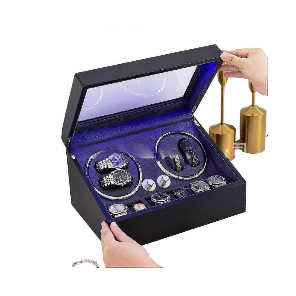 (European.Regulations, A) Leather Watch Winder 4 Plus 6 High End Watch Box Automatic Mechanical Watch-image