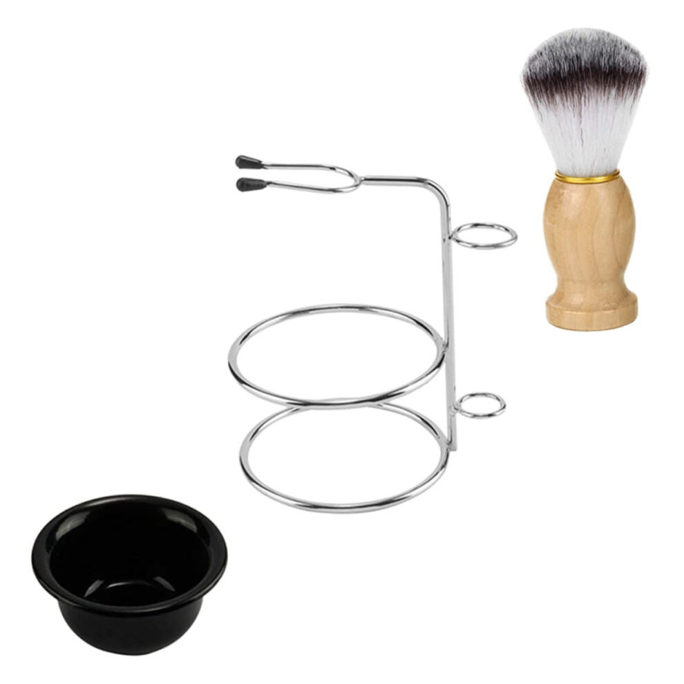 Razor Brush Holder Tool Set for Men, Beech Wood Shaving Brush, Stainless Steel Razor, Soap Dish, Beard Grooming Kit