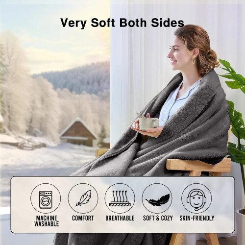 Imperial Rooms 200x240cm Grey - Faux Fur Warm Fleece Blanket 310GSM 2