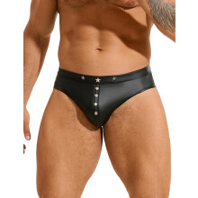 Men's Sexy Underwear PU Leather Briefs with Pouch Large Size Punk Lingerie Black XXL for Gay Sissy Clubwear