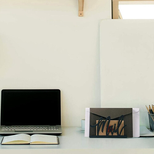 Letter Holder - Black Desktop File Organiser with Vertical Display Slots for Post Card and Document Storage 1