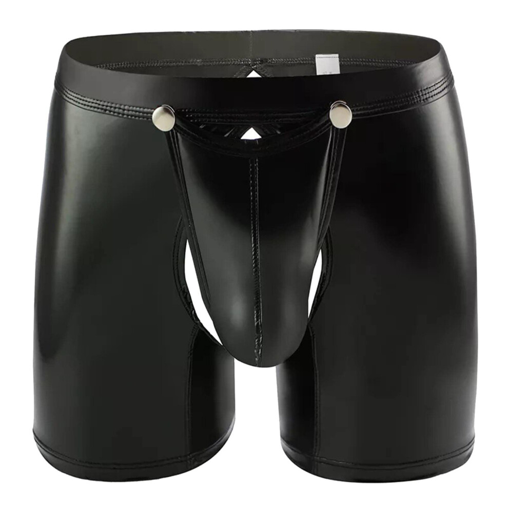 Black Men's Leather Boxer Shorts Glossy Wet Look Sexy Underwear Lingerie Clubwear Jockstraps Thong Size 01