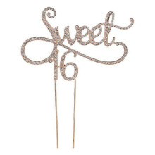 (Gold) Sweet 16 Cake Topper 16th Birthday Party Themes With for Rhinestone Decoration A