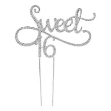 (Silver) Sweet 16 Cake Topper 16th Birthday Party Themes With for Rhinestone Decoration A
