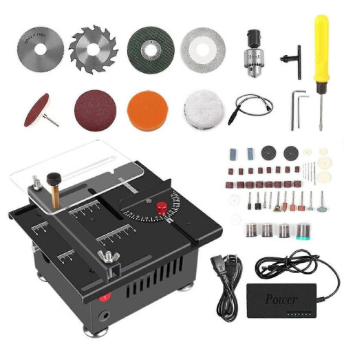 (EU Plug, Black) 100W Multi-Functional Table Saw Mini Desktop Electric Saw Cutter Speed & Angle Adjustable 16MM Cutti