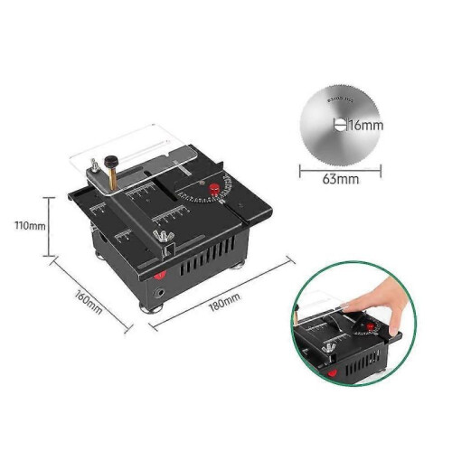 (EU Plug, Black) 100W Multi-Functional Table Saw Mini Desktop Electric Saw Cutter Speed & Angle Adjustable 16MM Cutti 2