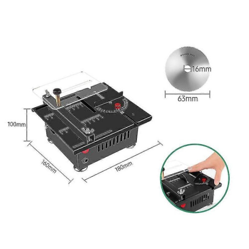 (US Plug, Black) 100W Multi-Functional Table Saw Mini Desktop Electric Saw Cutter Speed & Angle Adjustable 16MM Cutti 2