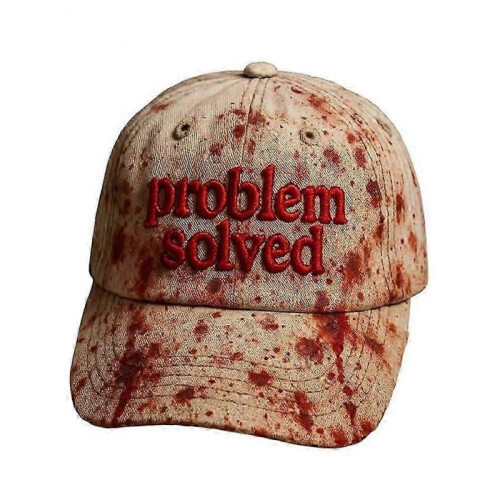 (Beige) Unisex Casual Dark Blood Stain Hat Problem Solved Bloody Caps