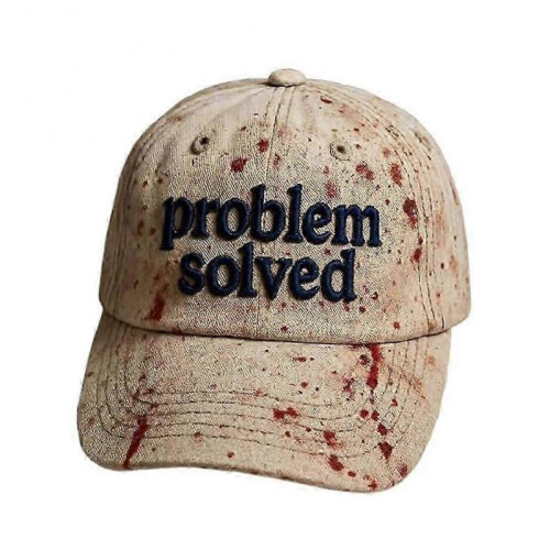 (Beige) Unisex Casual Dark Blood Stain Hat Problem Solved Bloody Caps 1