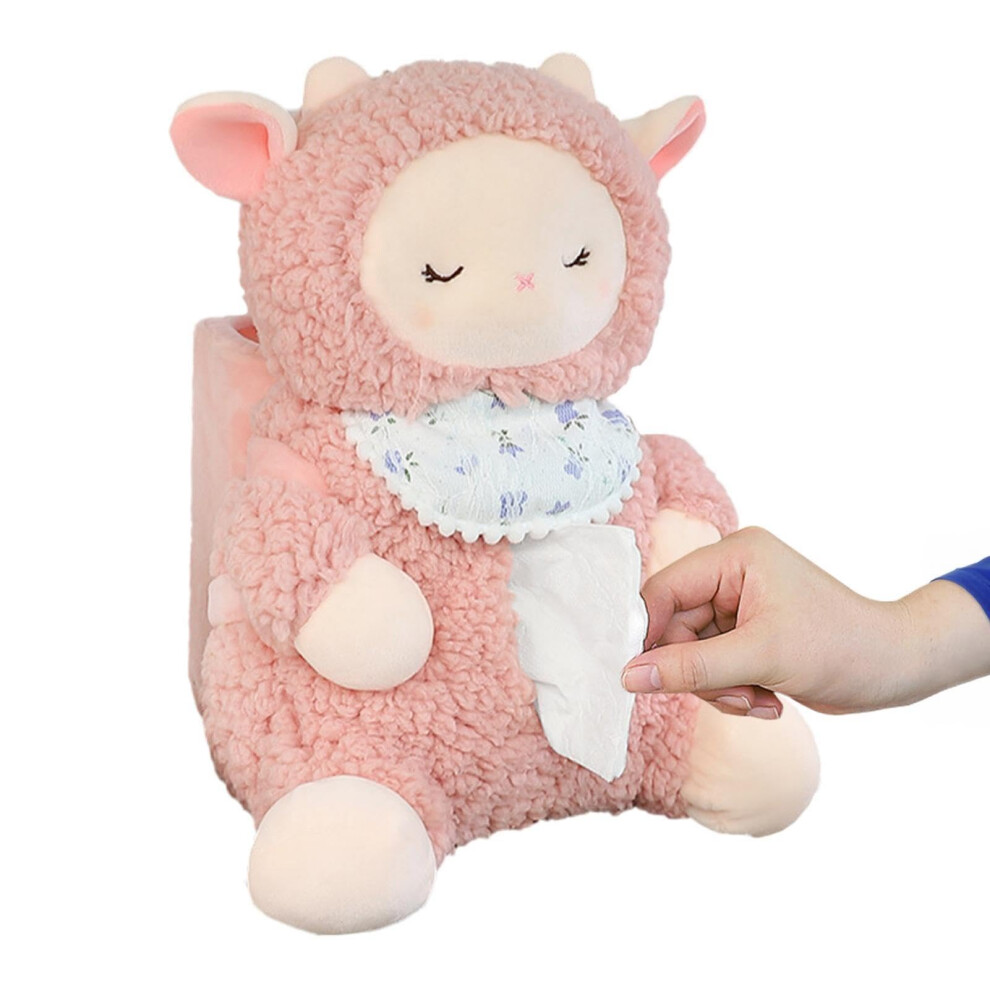 Auto Cartoon Tissue Box Holder - 2-In-1 Trash Can And Tissue Organizer For Car Armrest, Sheep Design Blue 6493810572609