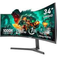 Gawfolk 34 Inch Ultrawide Curved 180Hz Gaming Computer Monitors 1000R PC screen 21:9 UWQHD (3440x1440) ,1ms,100%sRGB,Adaptive Sync,HDMI