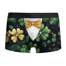 St. Patricks Day Boxershorts Herren Grüne Unterhosen Männer mit Irischem Kleeblatt-Motiv Lustige Unterwäsche Größe M-XXL