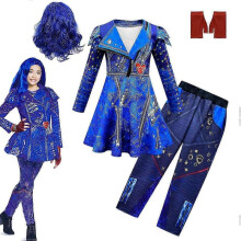(130, 4 piece set B) Descendants 3 Evie Cosplay Costumes Halloween Carnival Party Dress Pants Wig Set