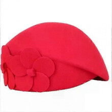 (red flower) Wool Cloche Hat Irregular Newsboy Cap Lady Chic Berets Women Pillbox Caps Felt Hats