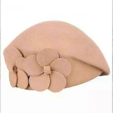(khaki flower) Wool Cloche Hat Irregular Newsboy Cap Lady Chic Berets Women Pillbox Caps Felt Hats