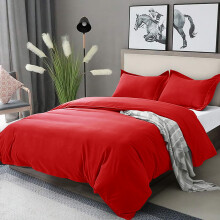 (Red Duvet Cover with Pillow Case Pair, Double) Luxury Duvet Cover Bedding Set 10.5, 13.5, 15 Tog