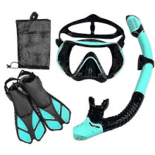 (green, L XL) Mask Fin Snorkel Set, Travel Size Snorkeling Gear For Adults With Panoramic View Anti-fog Mask, Trek Fins, Dry Top Snorkel And Gear Bag