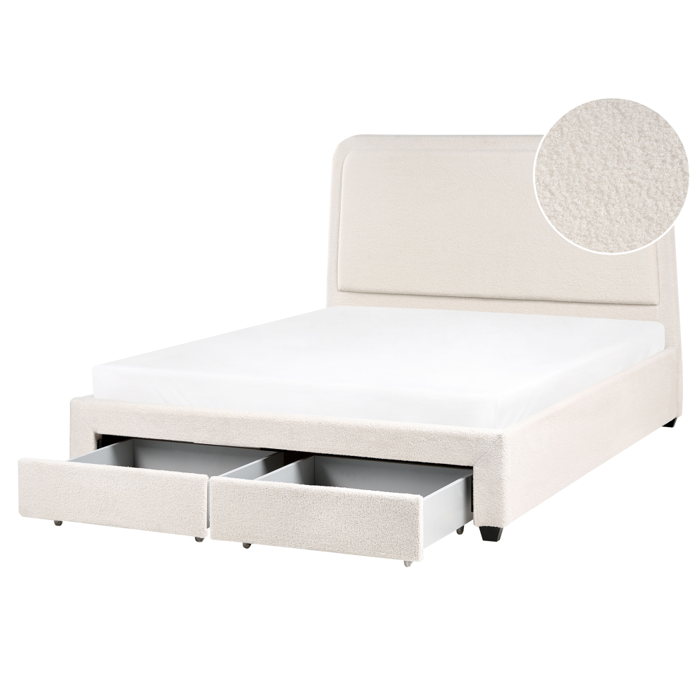 Bed with Storage Drawers Boucle SARDENT 160 x 200 cm (EU King Size) Off-White