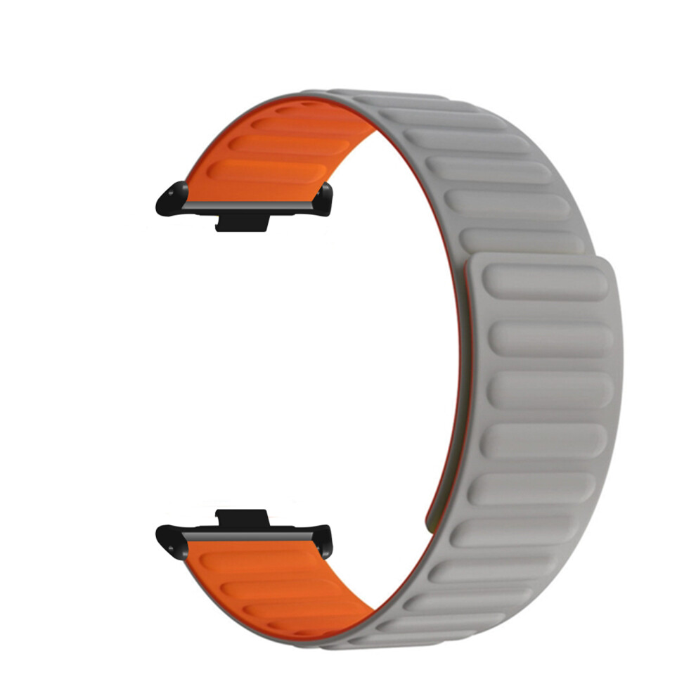 2Pcs Magnet Replacement Watch Straps Silicone Grey/Orange 9121376345449