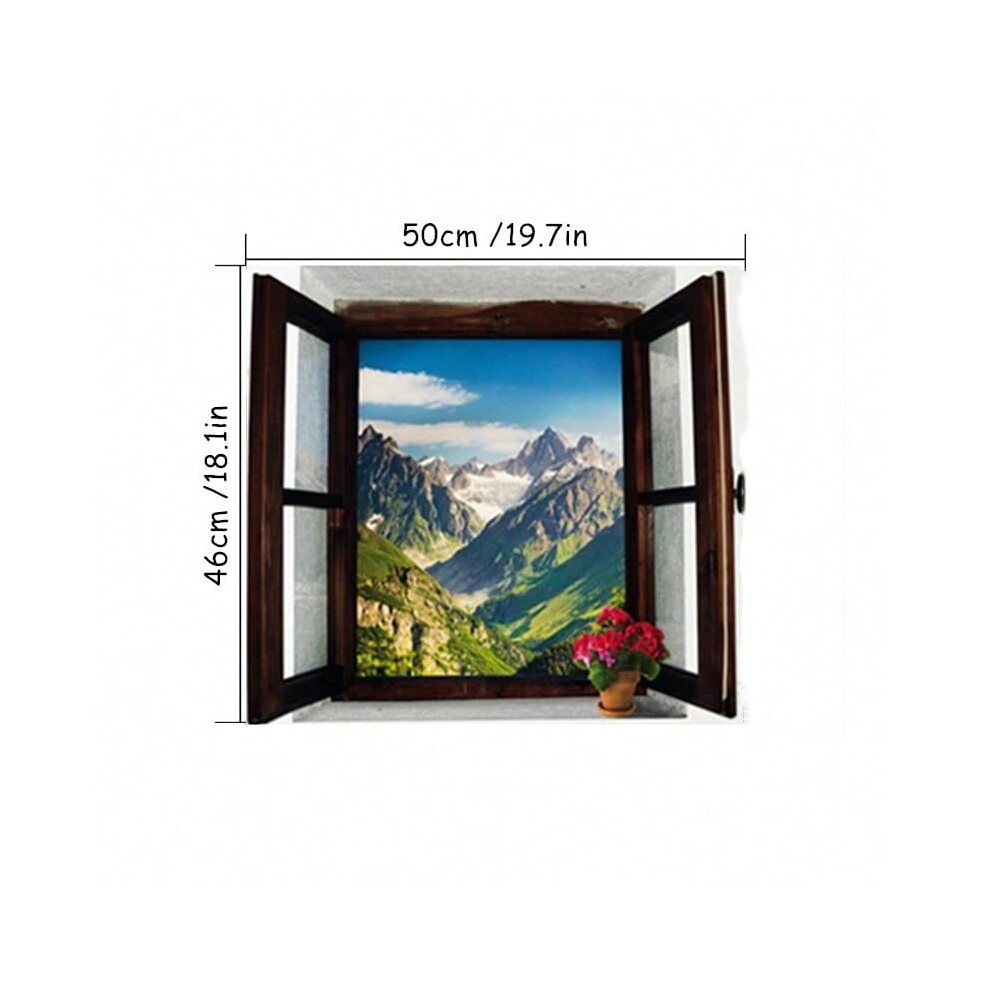 (063, 70x50cm) 3D Walls Art Garden View Vinyl Mural Stickers for Home Decoration Aesthetic Rooms Fake Occident Window Scenery Sakura Wallpaper-image-OPC-PJHCYKS-NEW