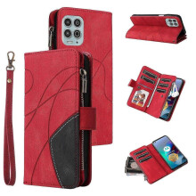 (Red) Compatible With Motorola Moto G100 Wallet Case With Card Slots Pu Leather Zipper Flip Folio Cover