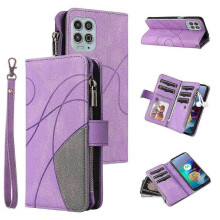(Purple) Compatible With Motorola Moto G100 Wallet Case With Card Slots Pu Leather Zipper Flip Folio Cover