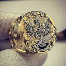 (7) Vintage Gold Color Eagle Ring For Men Royal Aristocrat Punk Metal Hand Engraved Crown Rings Jewelry