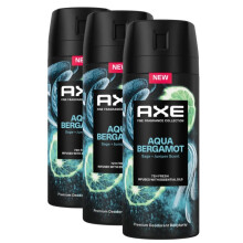 3x AXE Premium Body Spray Aqua Bergamot 150ml No Aluminium Salts