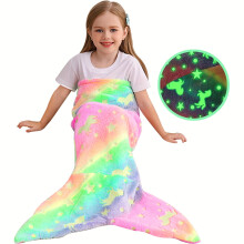 (Green Mermaid, 20inch*40inch(50cm*100cm)) Glow-in-the-Dark Mermaid Tail Blanket - Soft Flannel Wearable Plush for Girls, Teens & Adults - Perfect for All Seasons