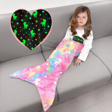 (Tie-Dye Unicorn, 20inch*40inch(50cm*100cm)) Glow-in-the-Dark Mermaid Tail Blanket - Soft Flannel Wearable Plush for Girls, Teens & Adults - Perfect for All Seasons