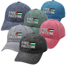 (Black) Free Palestine Baseball Cap Printed With Palestinian Flag Vintage Washed Cap