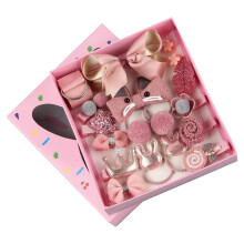 pinkes koreanisches Haarclip- und Haargummi-Set, 18 Stück pro Box, Stoff
