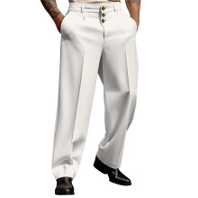 Suit Trousers Men's Comfortable Business Trousers with Pockets Solid Colour Formal Leisure Pants Size S