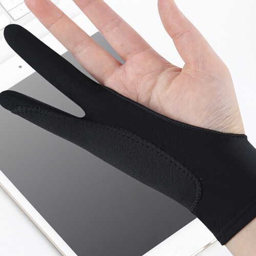 Black 3-Layer 2-Finger Tablet Drawing Glove Breathable Smudge Prevent M 2