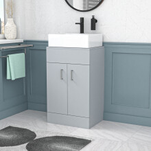 Nes Home 500mm Matte Grey Doors Vanity Unit, Worktop With Square Bowl Basin