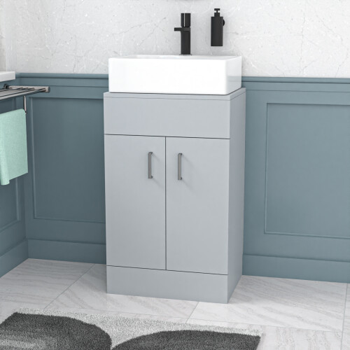 NES Home Nes Home 500mm Matte Grey Doors Vanity Unit, Worktop With Square Bowl Basin 2