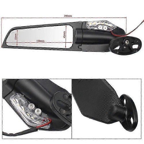Fixed Wind Wing Rearview Mirror Spoiler with Light Motorcycle Modification 2