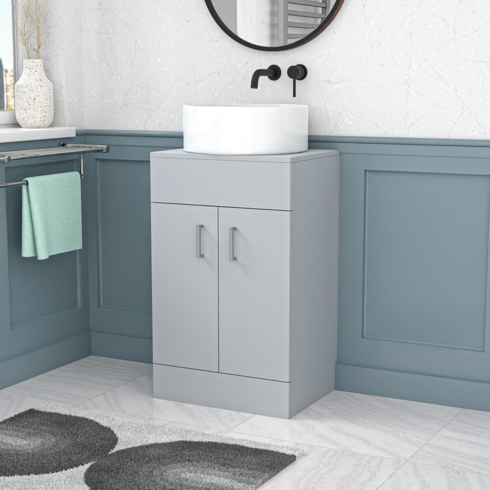 Nes Home 500mm Matte Grey Freestanding Doors Vanity & Worktop With Round Basin-image-OPC-PJHDCCS-NEW