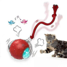 (Red)Cat Interactive Ball Toys Automatic Rolling Ball Faux Tail USB Charging Smart Pet Electric Toy Dog Cat Training