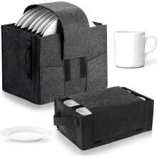 (Dark Grey) 2PCS Camping Storage Bag, Mug and Plate Storage Box with Dividers, Cup Storage Box, Caravan Plate Holder, Plate and Cup Storage