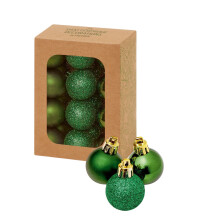 24 Mini Green Christmas Tree Baubles Ornament Glitter Gloss Mat 3cm