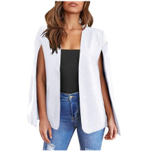 Women's Casual Plain Blazer Cape Sleeve Open Front Slim Fit Coat Lightweight Office Jacket Elegant White L