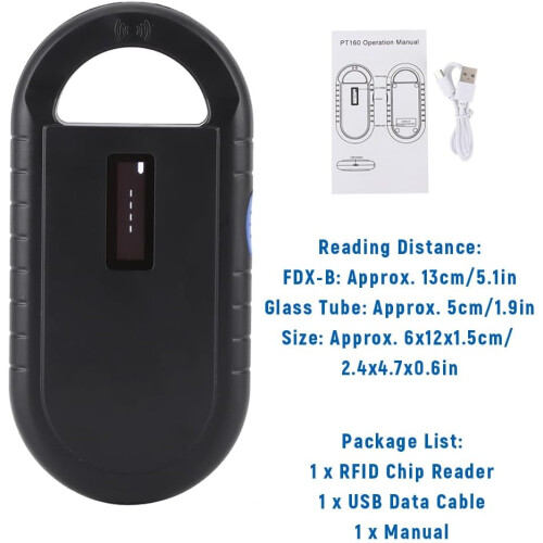 Universal Compatibility Pet Microchip Scanner, Handheld Type Pet ID Scanner 134.2KHZ RFID Chip Reader for ISO11784 / 5 FDX‑B ID64 Portble USB 1