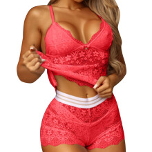 Sexy Lingerie Women's Schoolgirl Outfit Nightdress Set with Lace Deep V-Neck Sleepwear Dress for Party Size Large